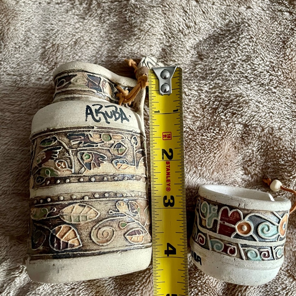 “ARUBA” signed TAWADI Clay Pottery, Beautifully hand- painted sand colored.